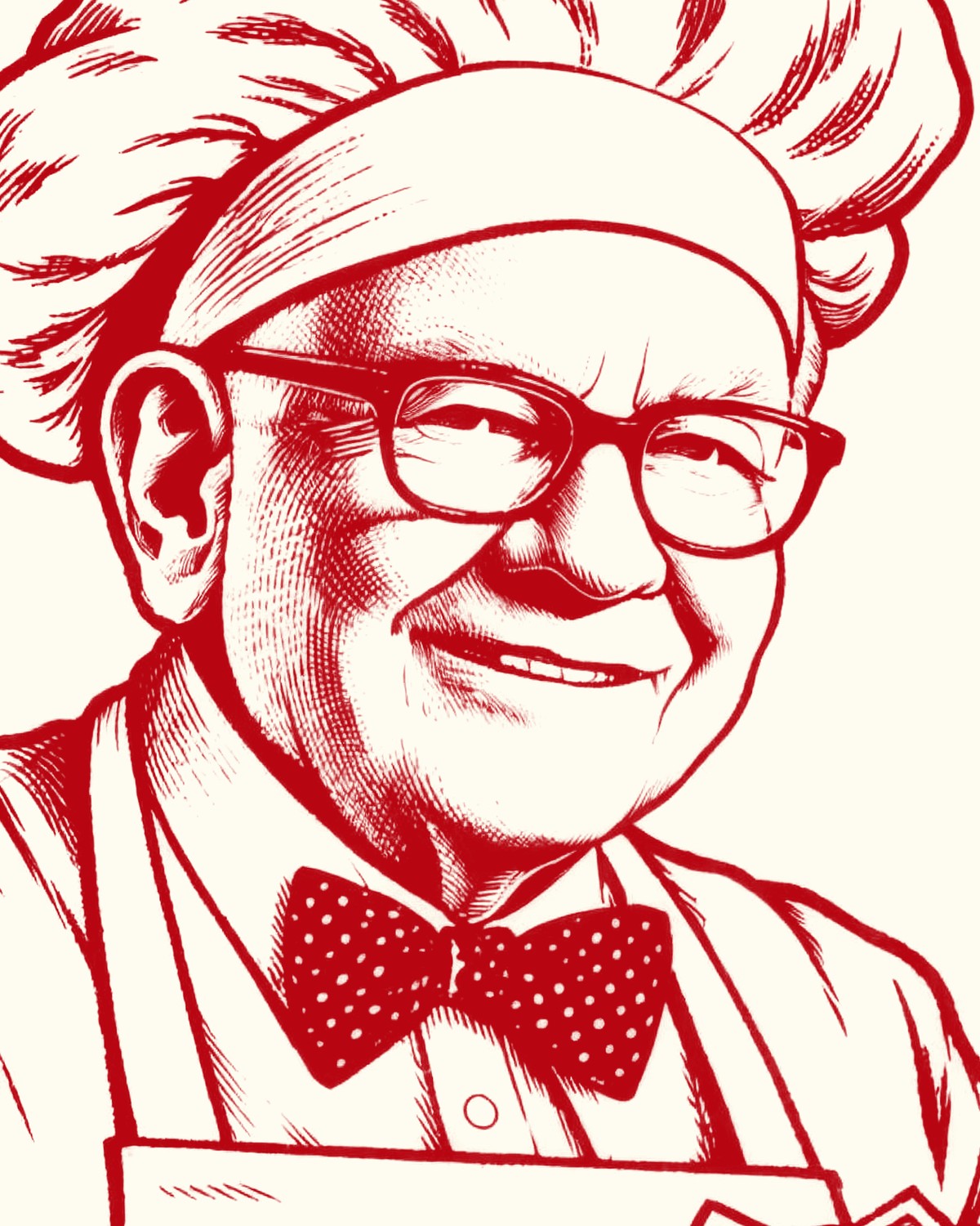 Ausschnitt aus dem Motiv: das Gesicht des Pizzabäckers mit feiner Schraffur